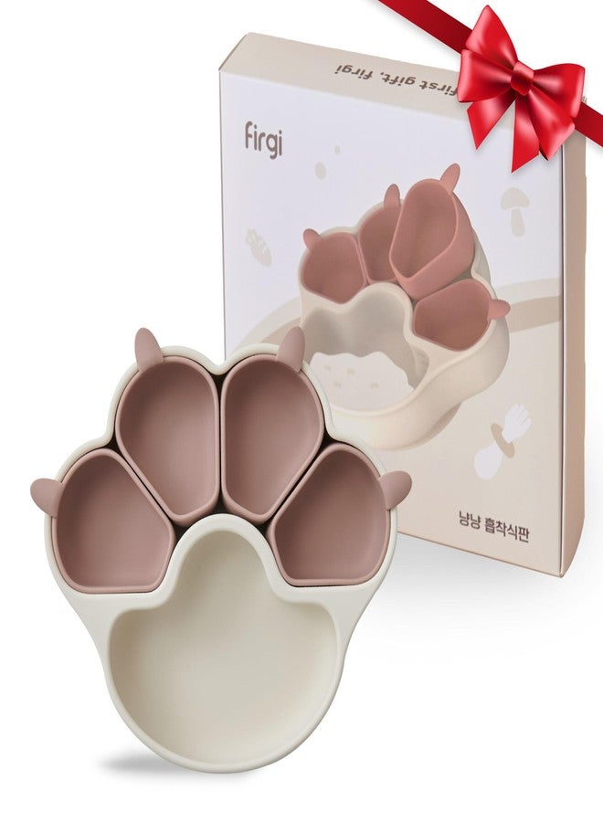 Firgi MEOW Taupe Brown Divided Silicone Baby Toddler Suction Plates Non-Slip Silicon Plates Led Weaning Supplies BPA Free Toddler Travel Non-Toxic Kids with Suction - Image 1